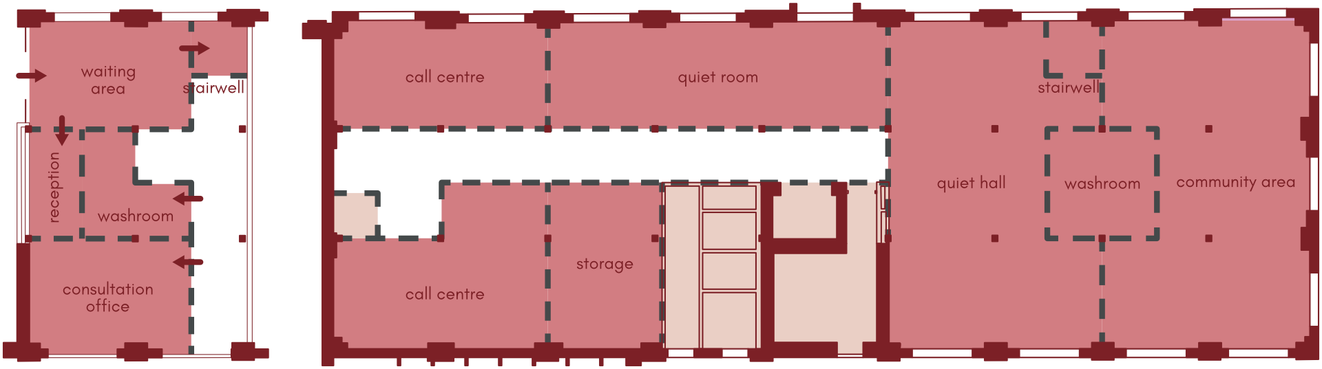 Block diagram showing the ground floor and second floor layouts for Adolescent Escape.
