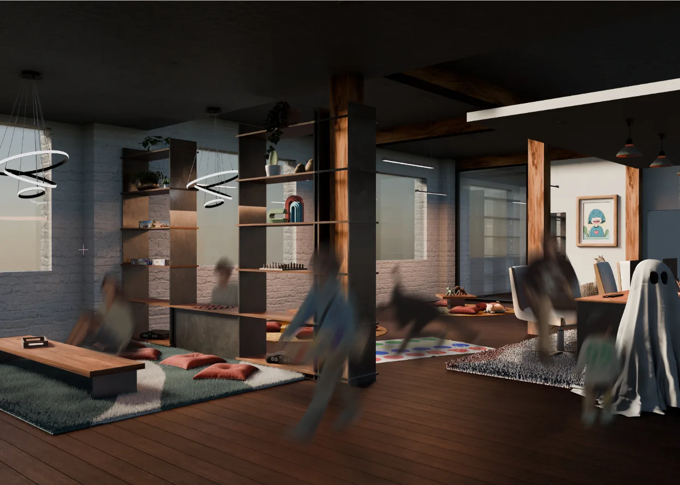Rendered community lounge from Adolescent Escape.