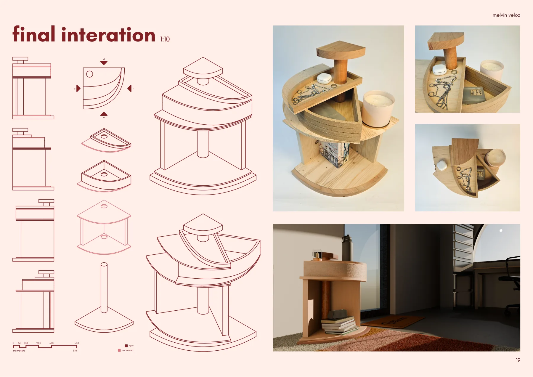 Swivel Storage final drawings and prototype photographs.