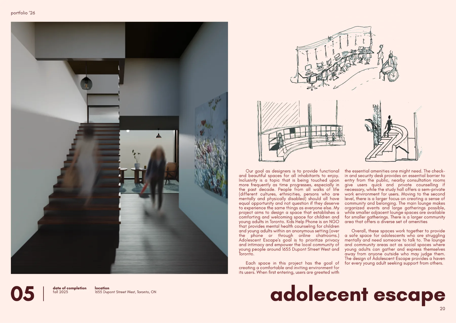 Adolescent Escape entry rendering and concept text.