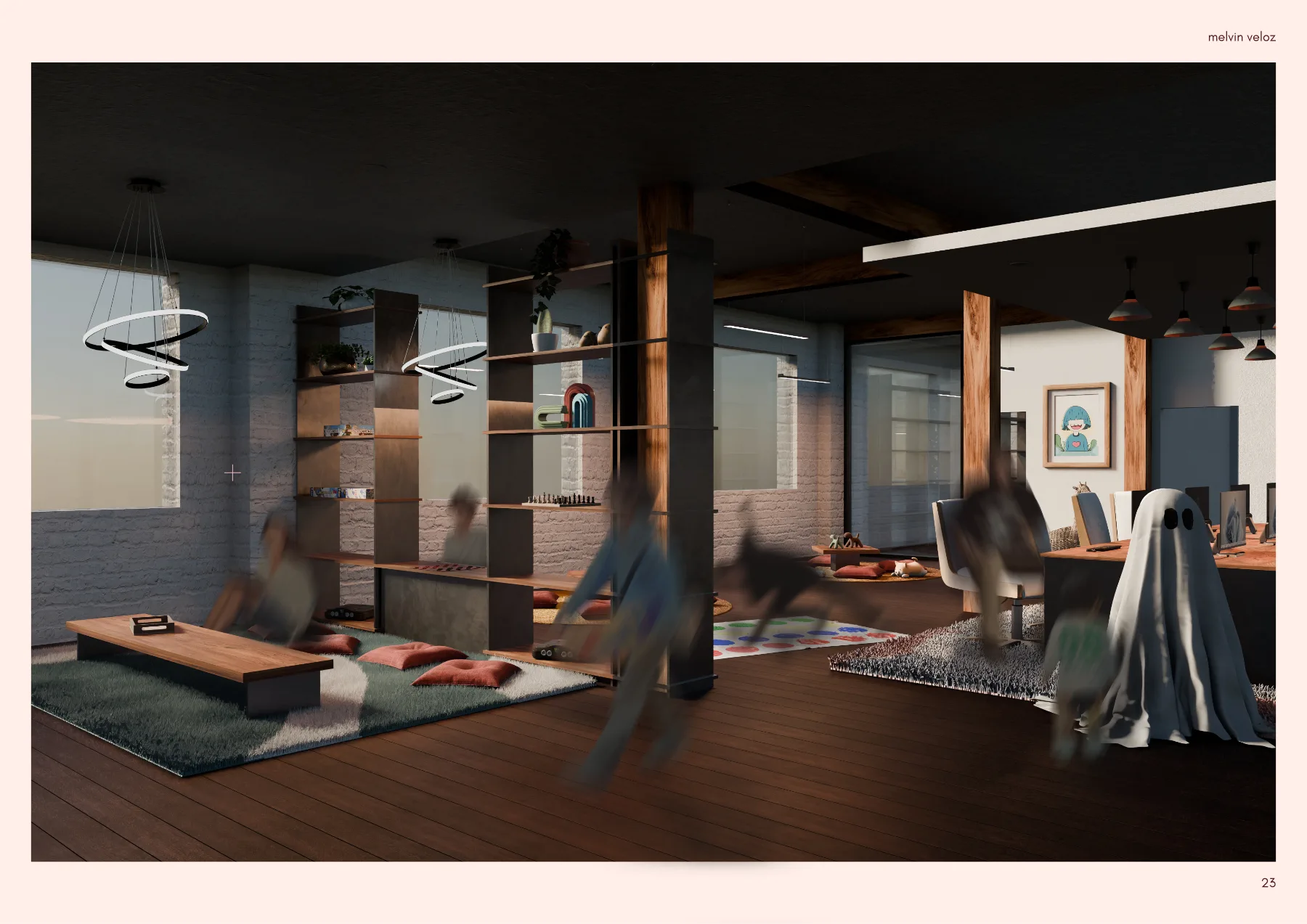 Large rendered community lounge from Adolescent Escape.