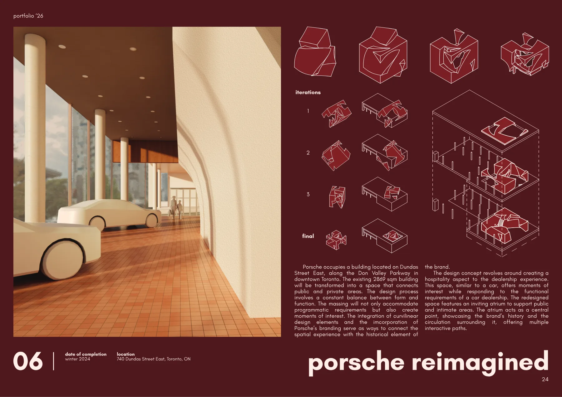 Porsche Reimagined render, iterations, and concept text.