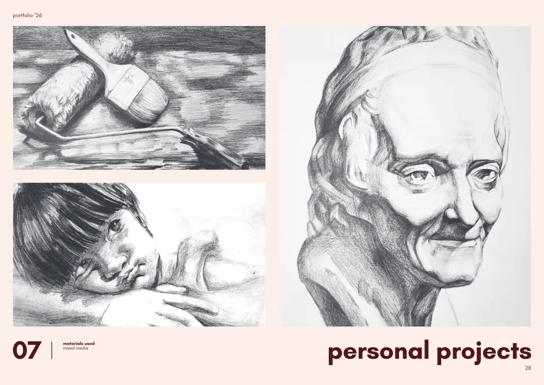 Mixed media personal drawing studies.